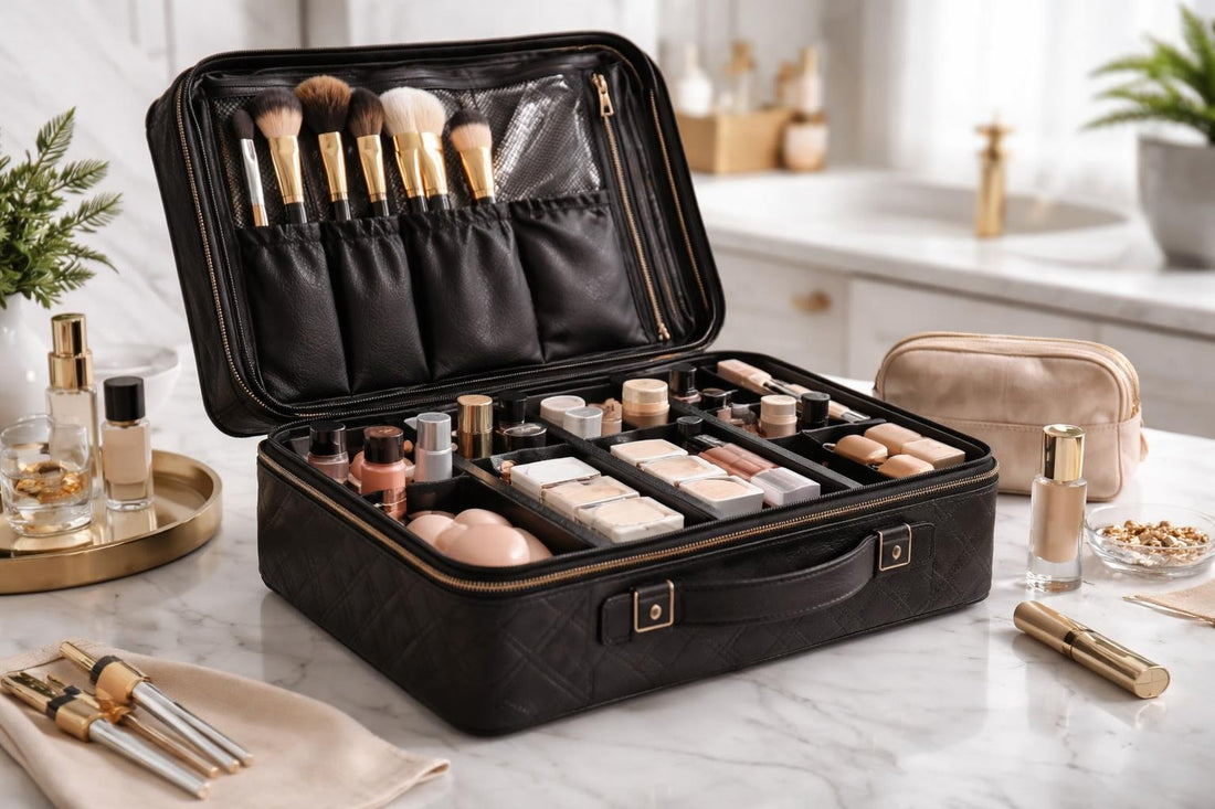 Durable professional cosmetic train case with organized compartments