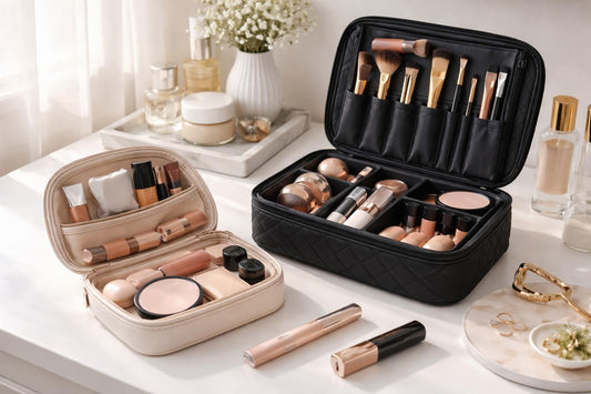Organized makeup bags and case compartments for fast mornings