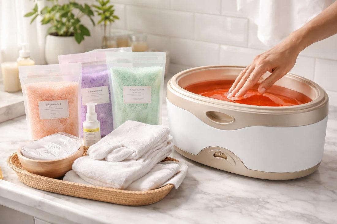 Paraffin bath therapy kit setup for hands at home