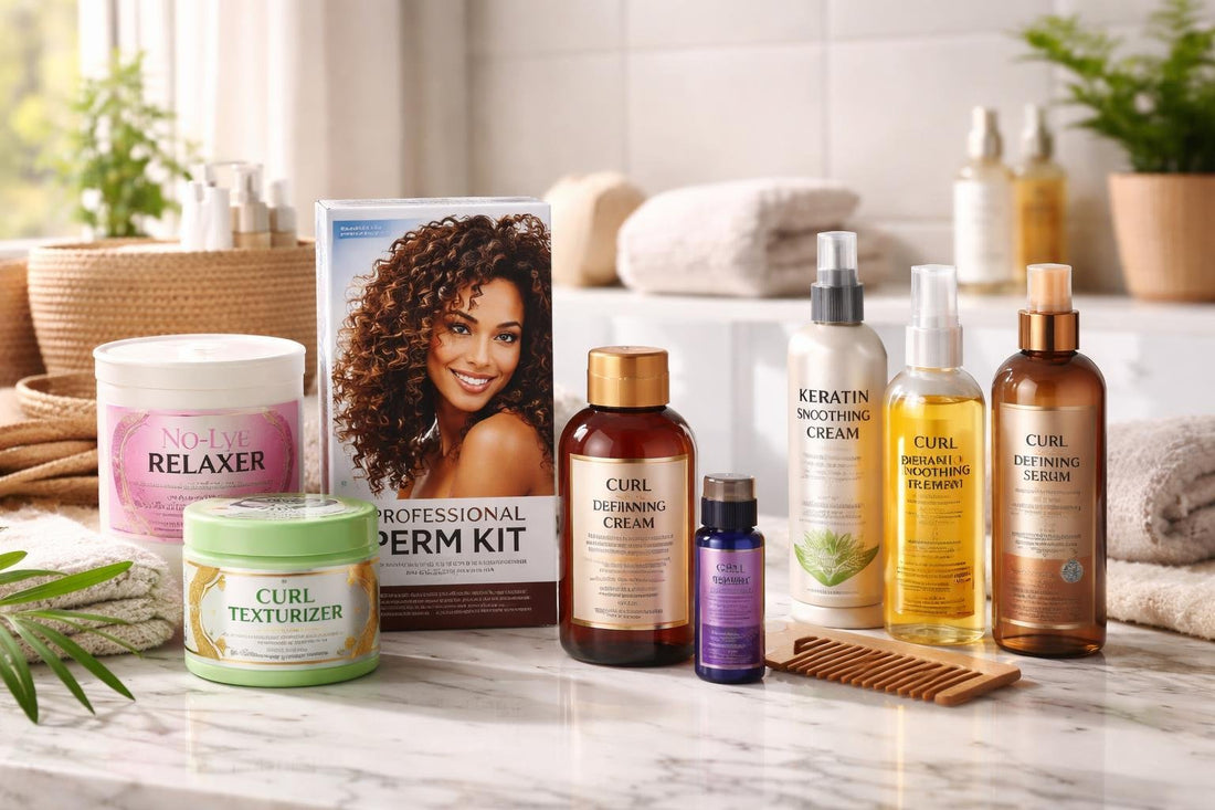 Toronto hair perm and relaxer products on display