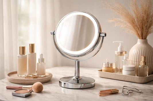 Vanity personal mirror with clear reflection in soft light