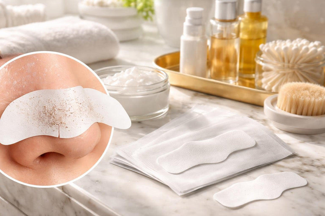 Pore cleansing strip lifting debris from nose pores