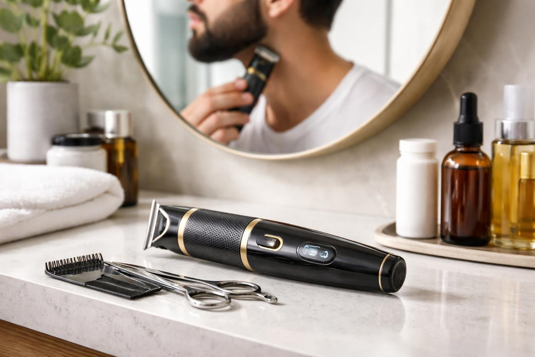 Precision beard trimmer shaping a sharp neckline line