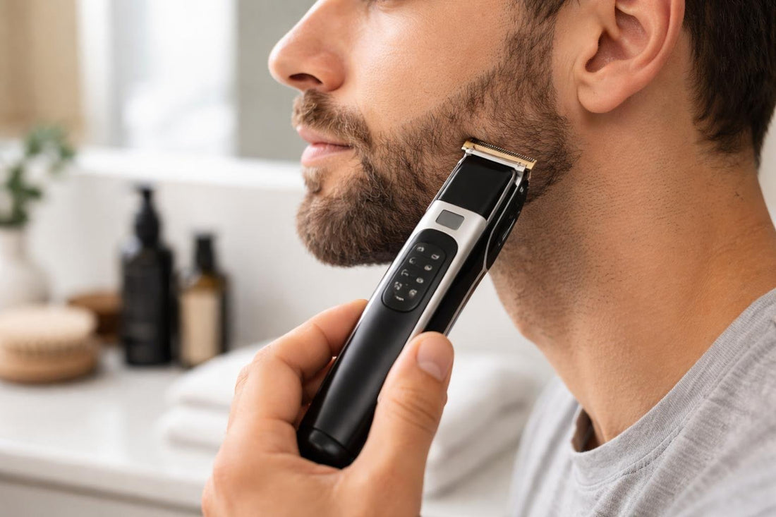 Precision beard trimmer creating a crisp cheek line