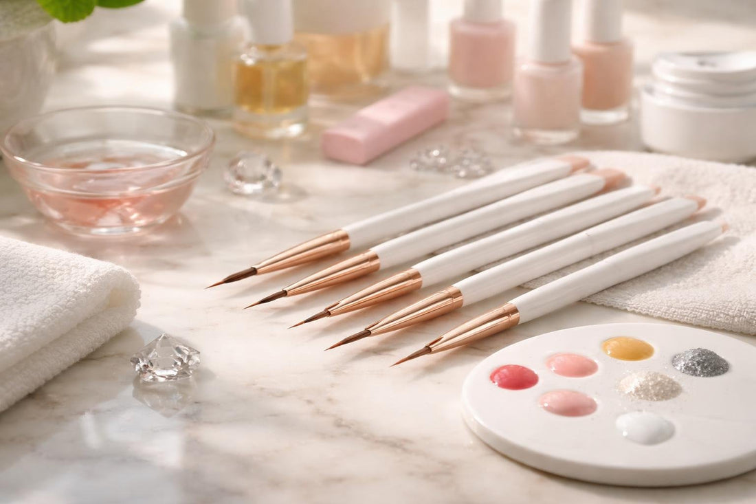 Precision nail art brushes and palette for fine detail