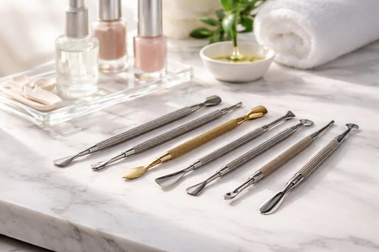 precision cuticle pushers assortment on white background