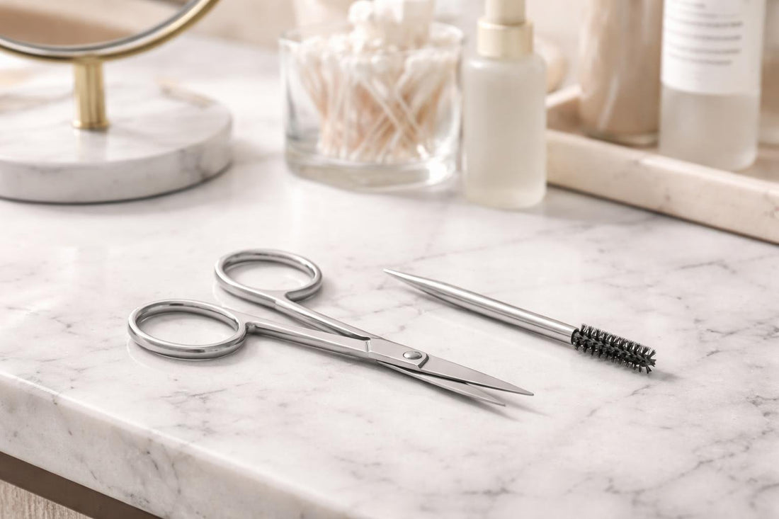 Precision eyebrow scissors and spoolie for neat brow trims