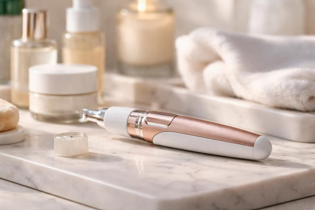 Close-up of precision eyebrow trimmer for sensitive skin