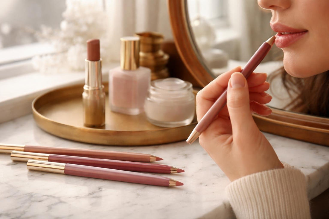 Precision lip liner defining lips in Ontario winter weather