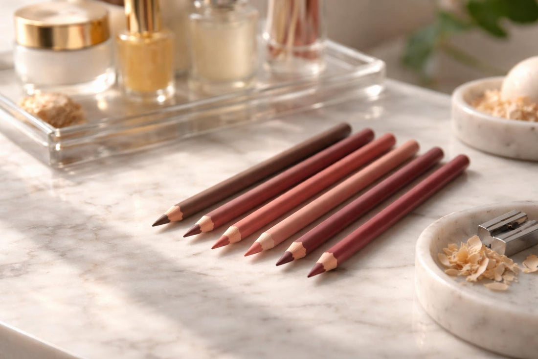 Precision lip liner pencils lined on marble surface