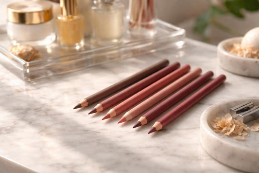 Precision lip liner pencils lined on marble surface