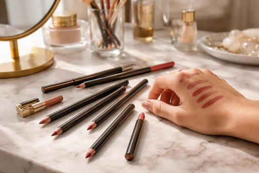 Assorted precision lip liners and swatches on hand