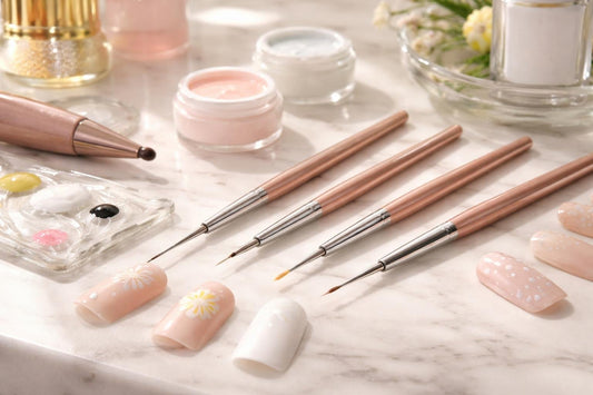 Precision nail art brushes creating clean lines and dots
