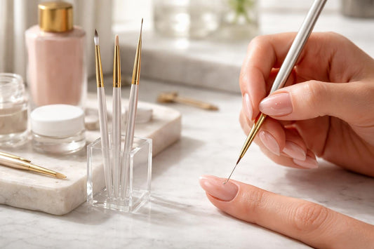 Precision nail art brush making fine line design