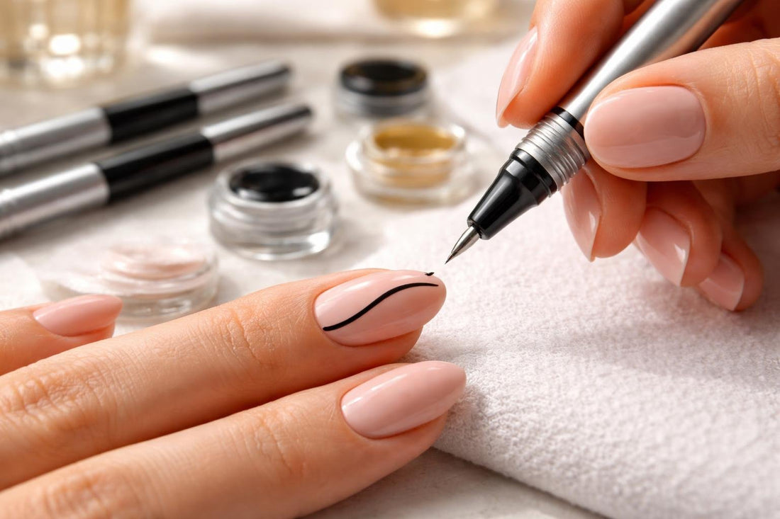 Precision nail art pen drawing crisp lines on nails