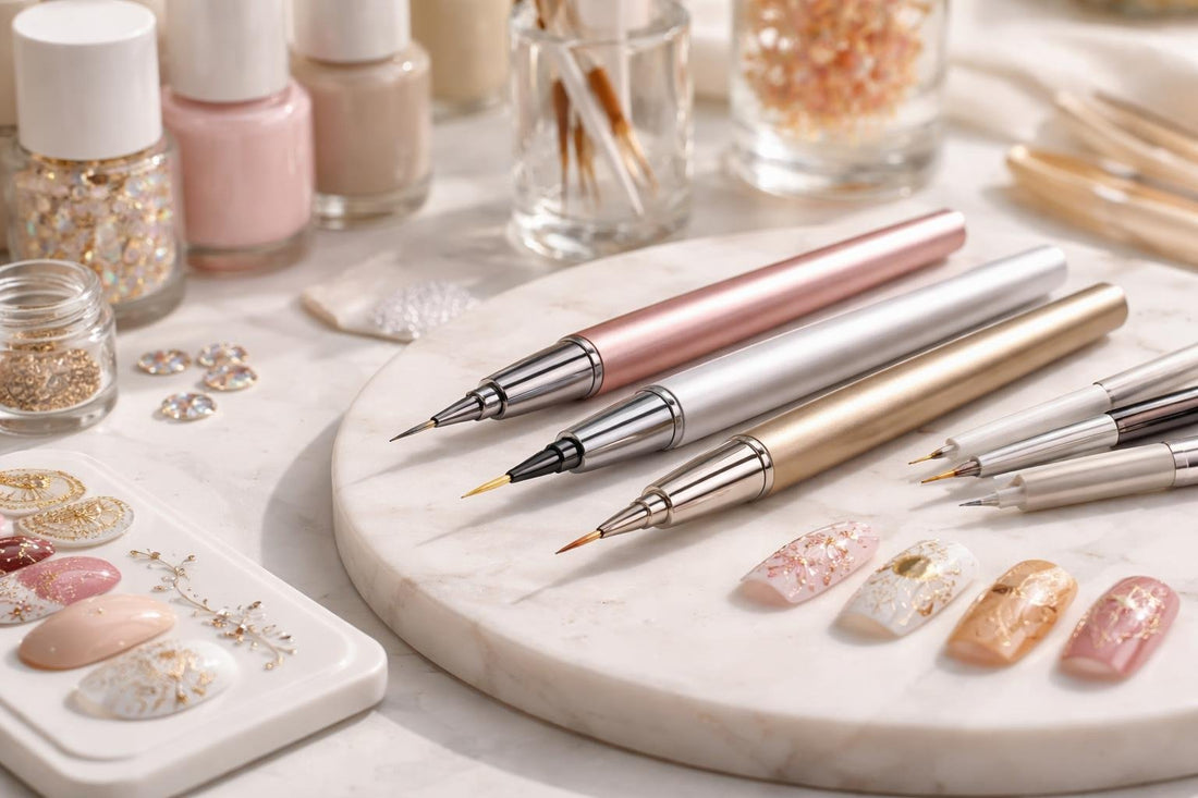 Close-up of precision nail art pens and micro details