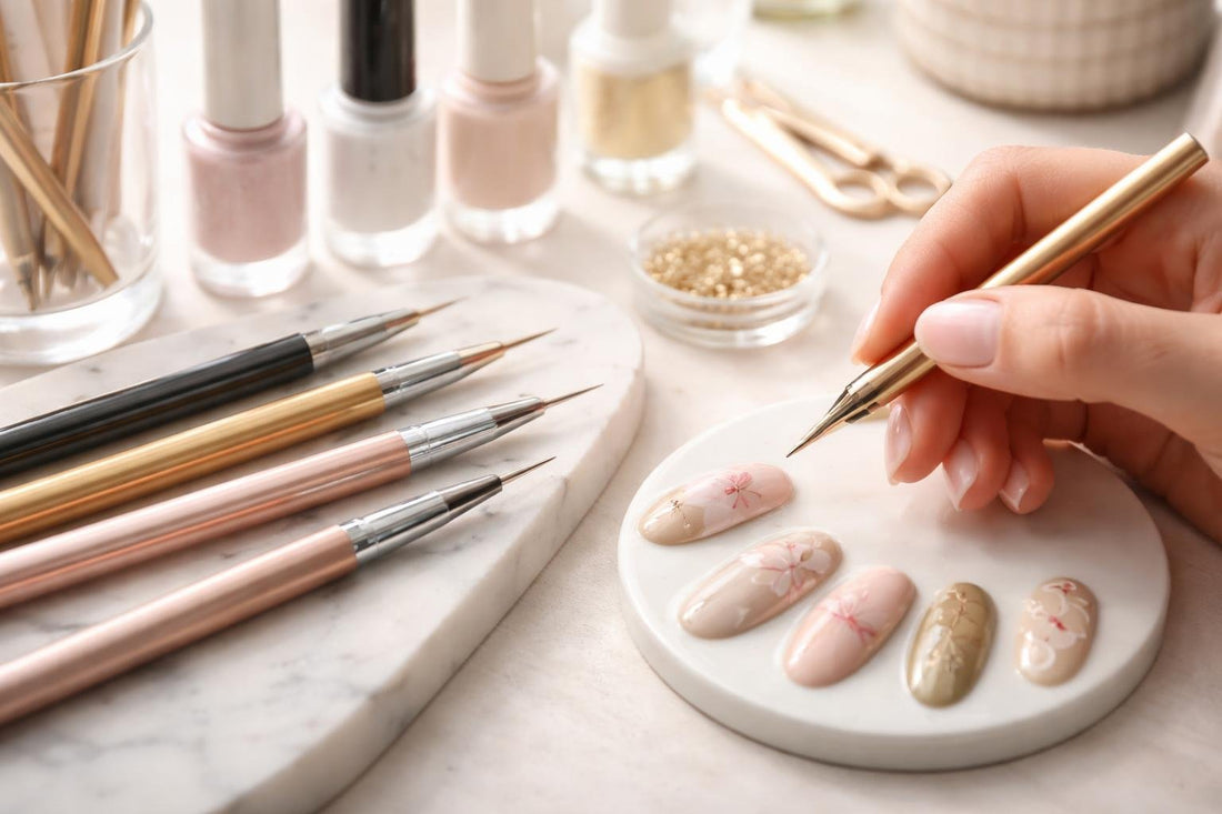 Precision nail art pens creating fine lines on nails