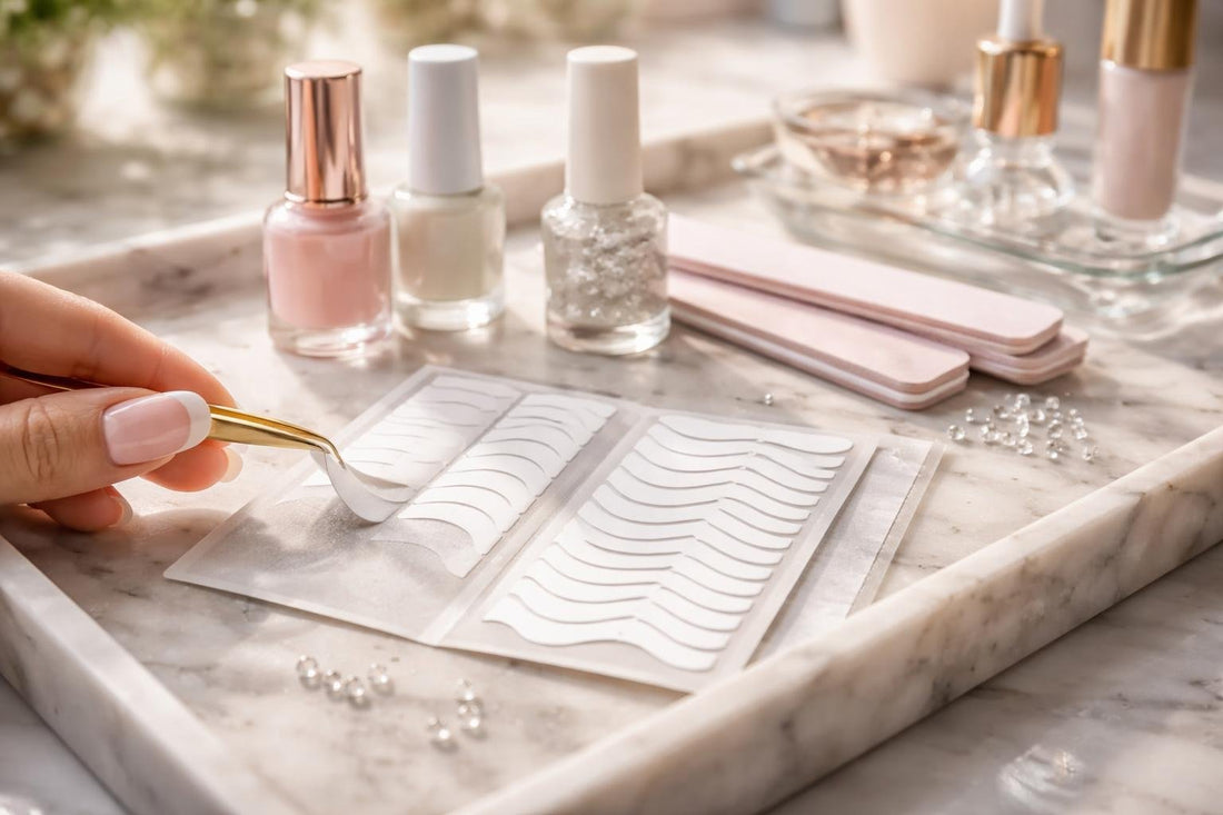 Precision nail art templates creating crisp French tip lines