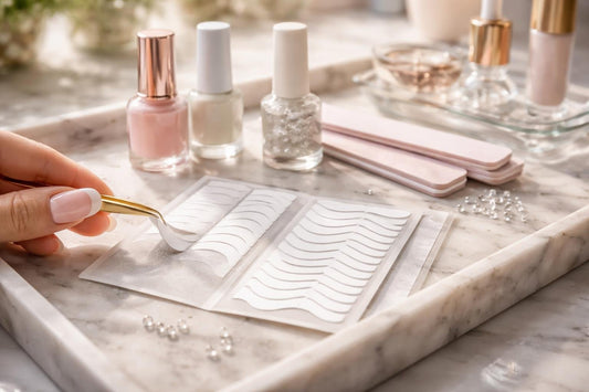 Precision nail art templates creating crisp French tip lines