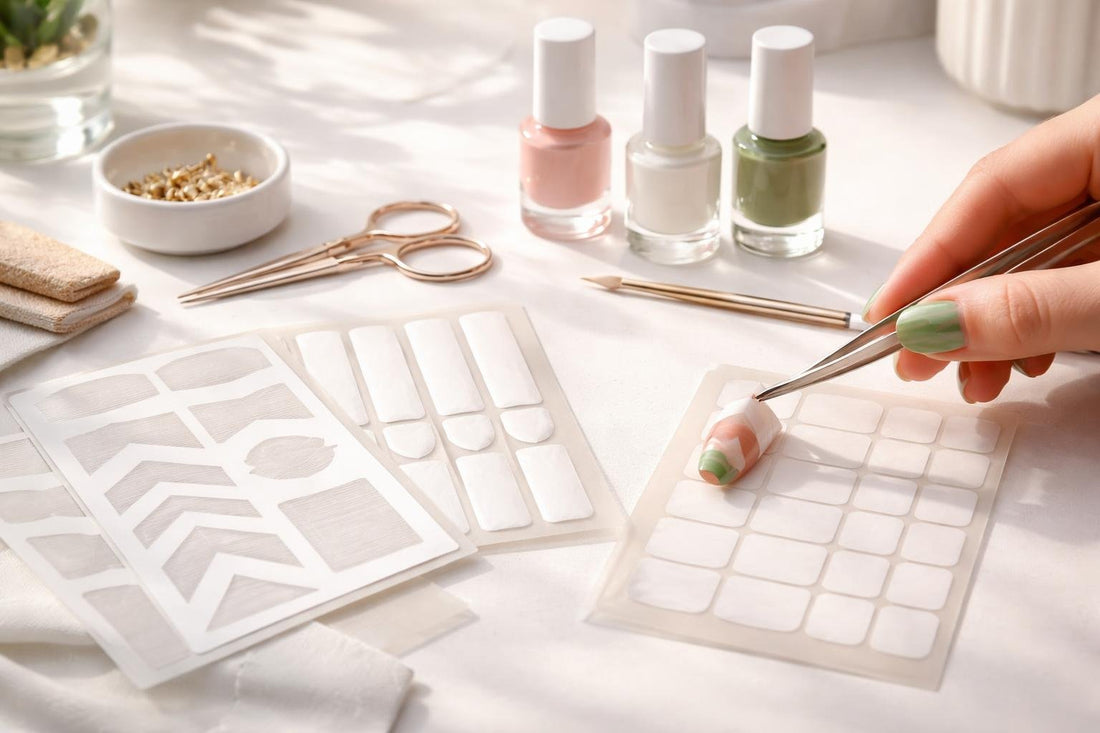 Precision nail art templates creating crisp lines on nails