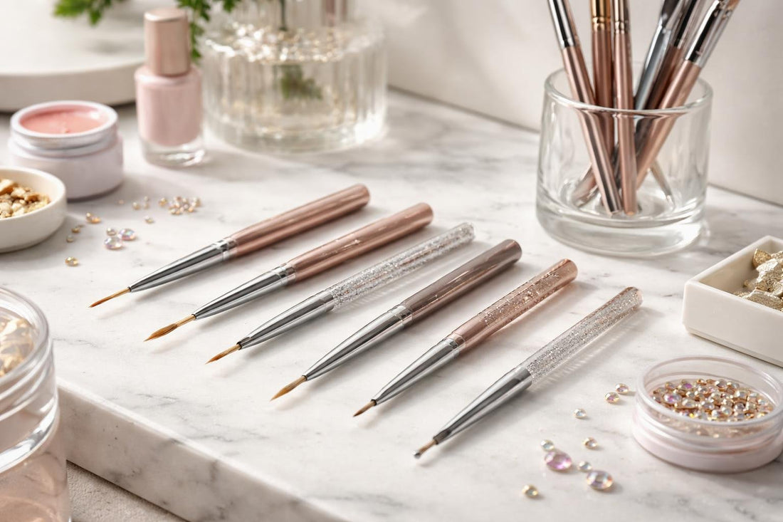 Close-up of fine nail art brushes and tools