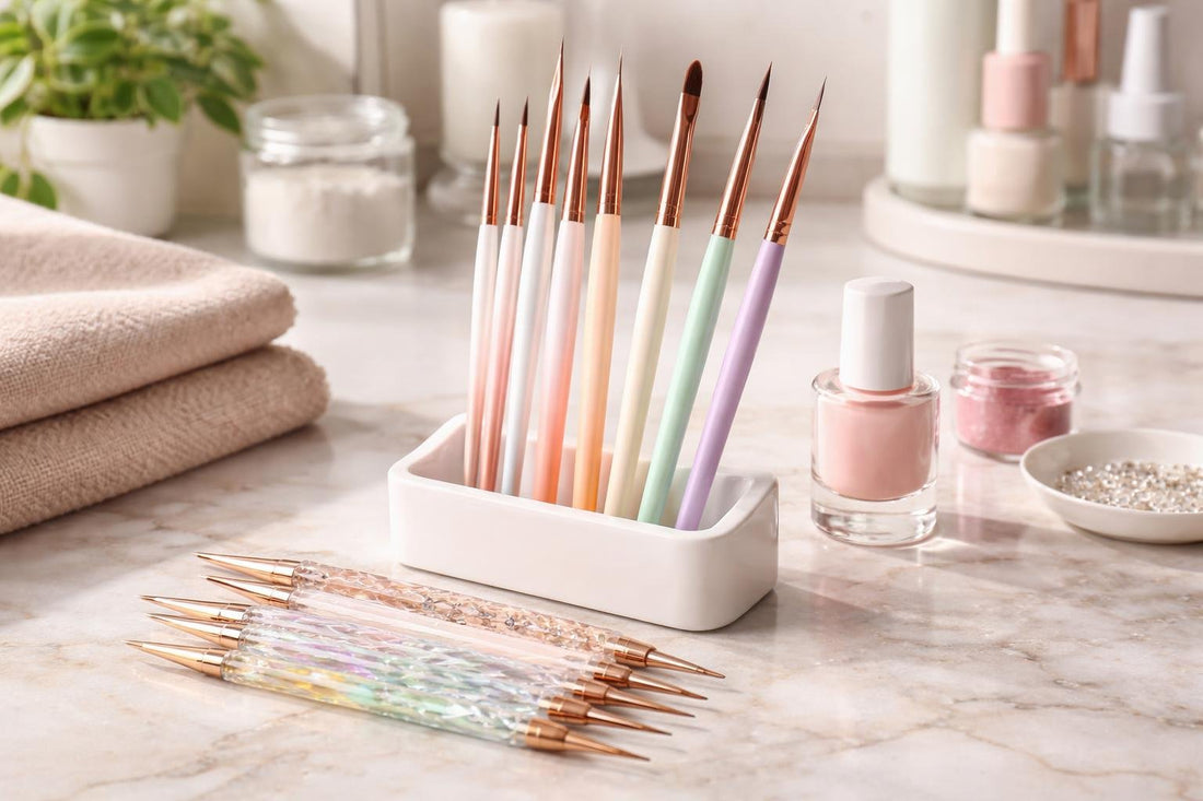 precision nail art brushes kit with dotting tools and stand
