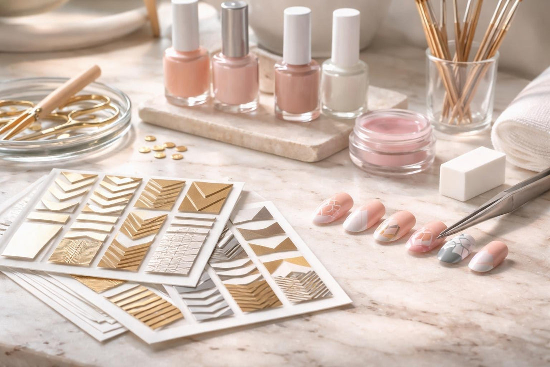 Precision nail art templates creating crisp geometric lines