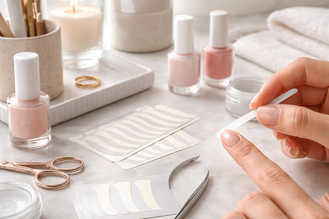 Precision nail art templates creating crisp French tip lines