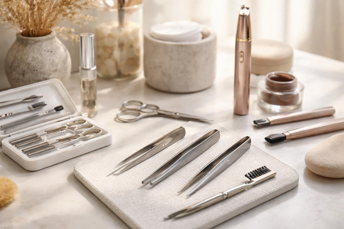 precision tweezers and eyebrow shaping tools