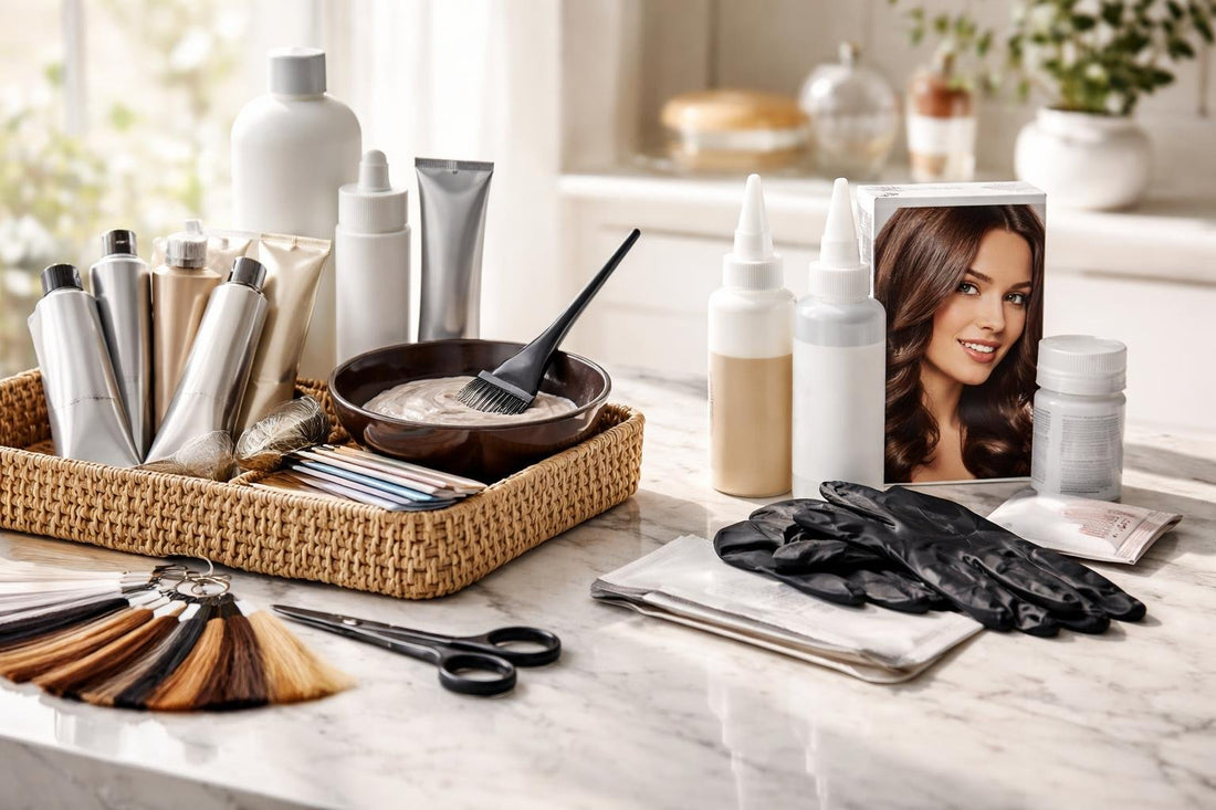Toronto stylist comparing professional and at-home hair colour kits