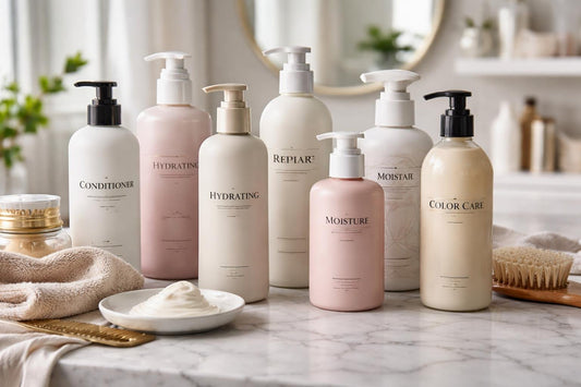 Salon bottles of professional hair conditioners in Toronto