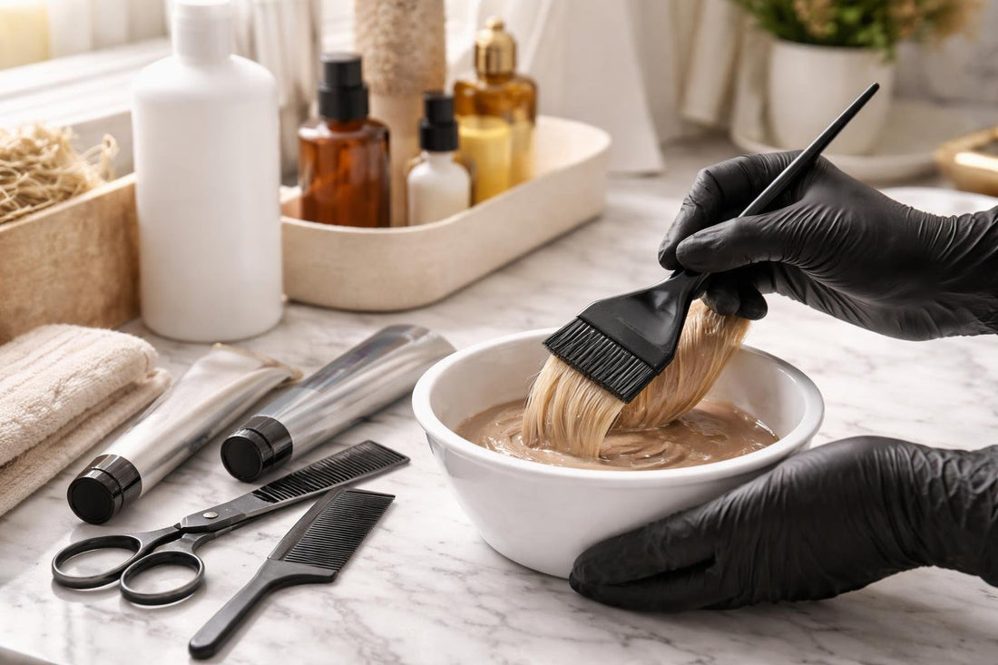 Close-up of professional at-home hair colour application
