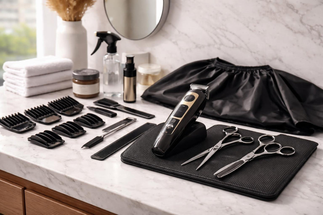 professional hair cutting kit with scissors and cape