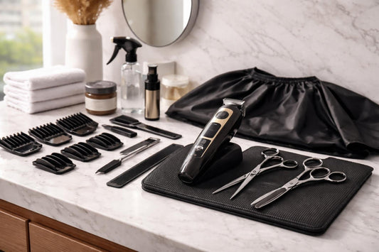 professional hair cutting kit with scissors and cape