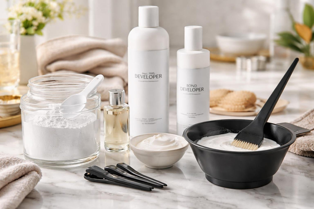 Professional hair bleach collection tools for at-home brightening