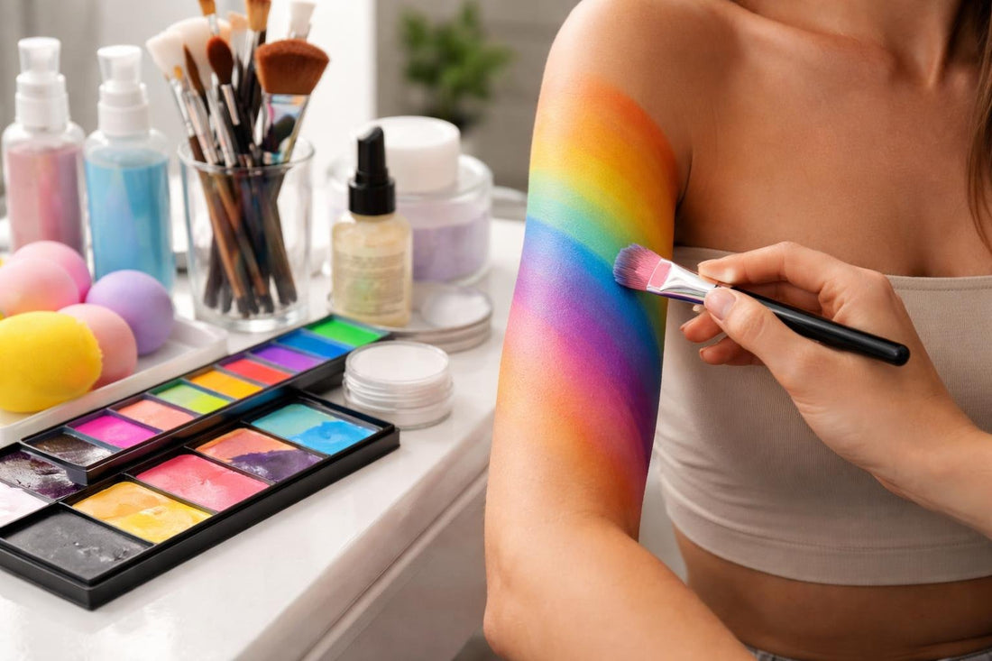 Artist applying professional body paint smoothly on arm
