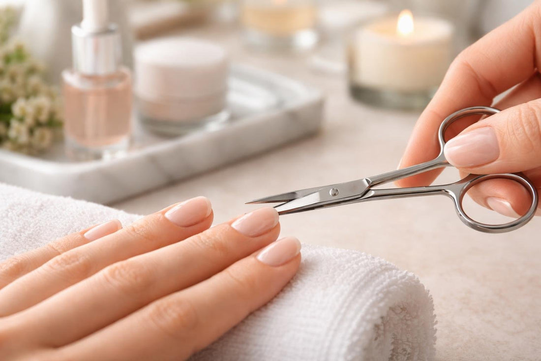 Professional cuticle scissors trimming a hangnail with precision