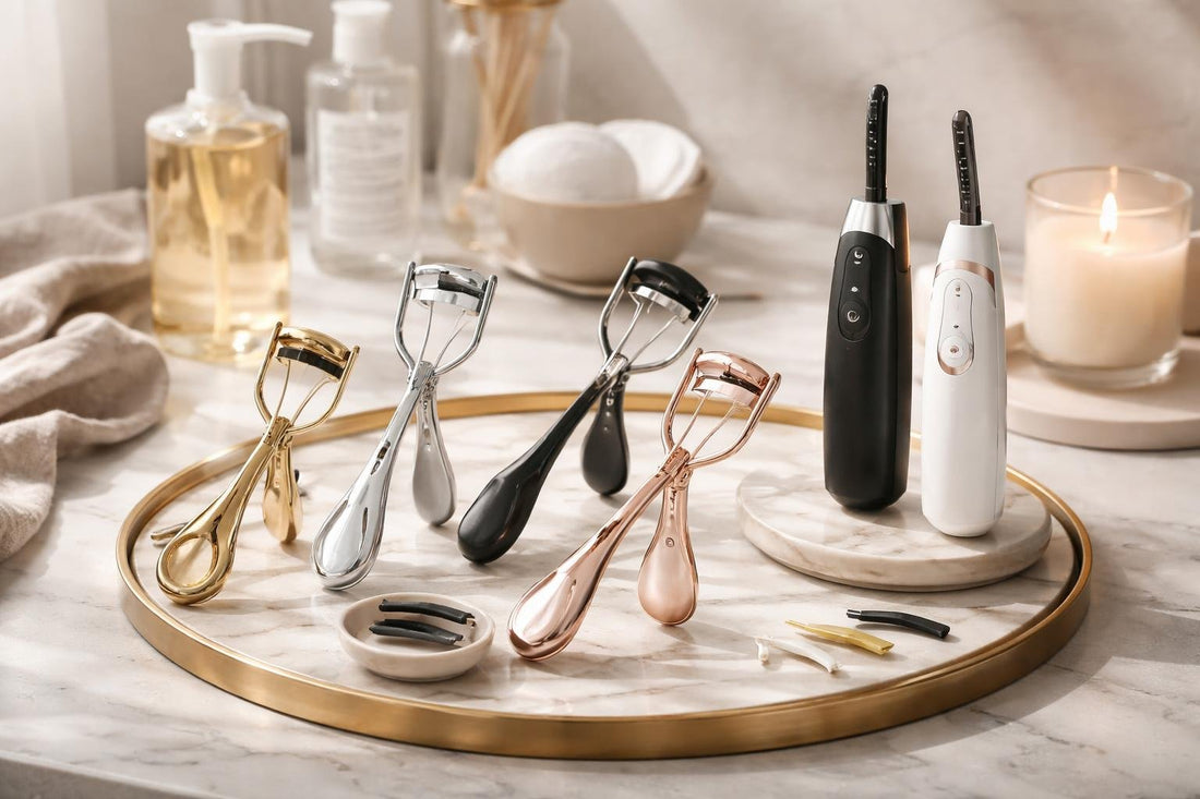 professional eyelash curlers assortment including heated and classic models