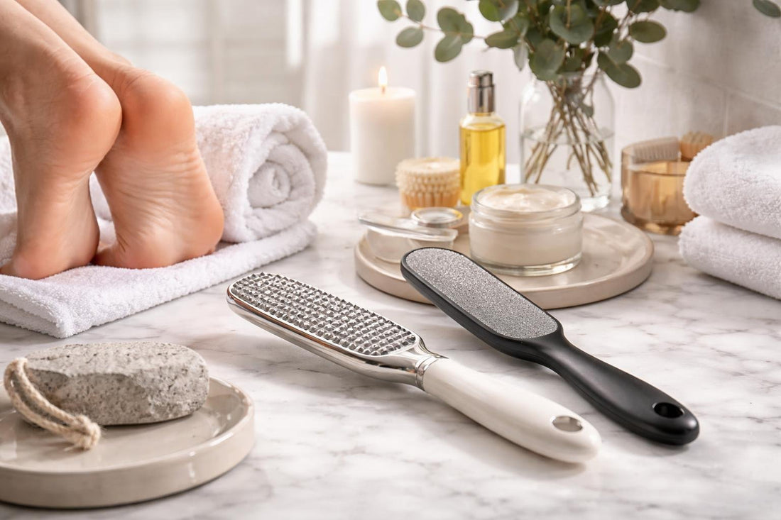Professional foot file smoothing rough heels at home