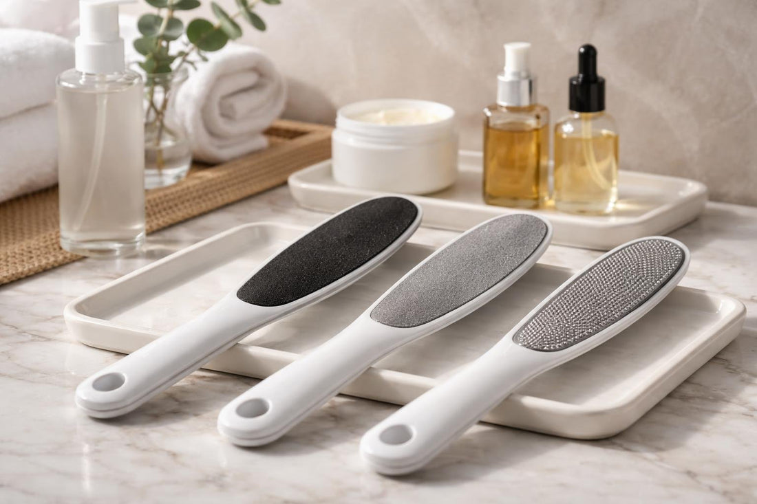 Professional foot files showing different grits for skill levels