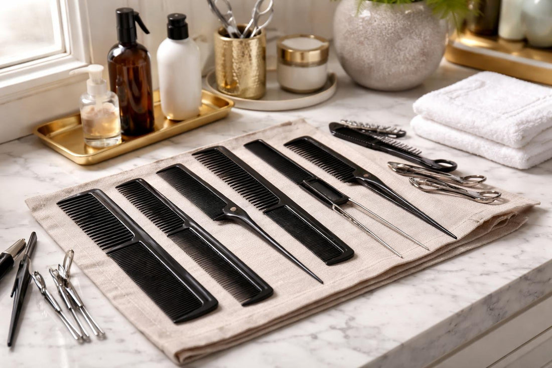 Toronto stylist selecting professional hair combs set