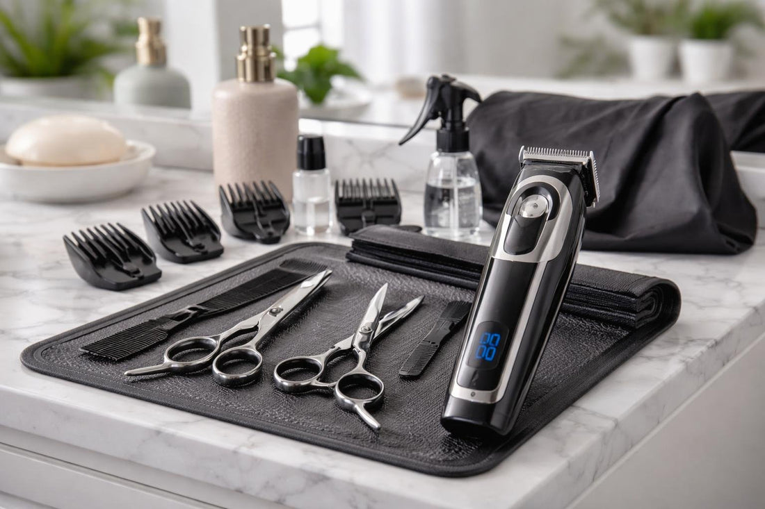 Professional hair cutting kit with scissors and clippers