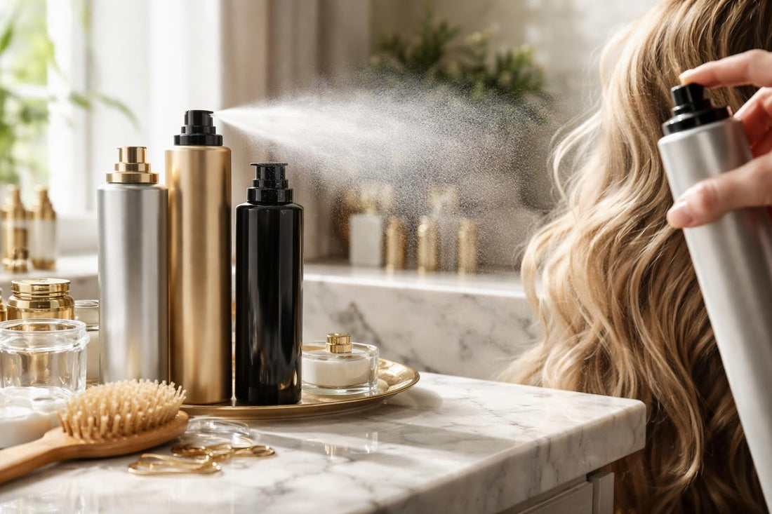Professional hair spray mist adding shine and lasting hold