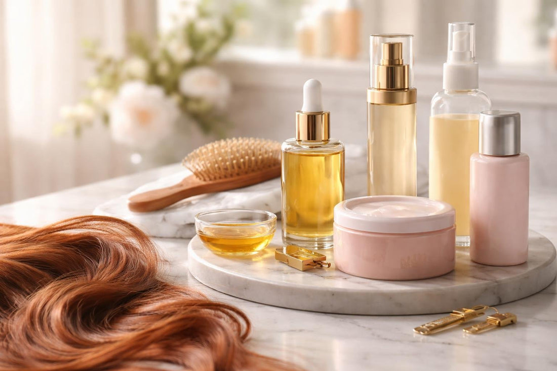 colour-treated hair with glossy finish and styling oil