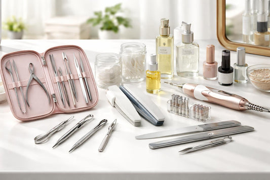 Professional nail tools kit laid out for beginners and pros