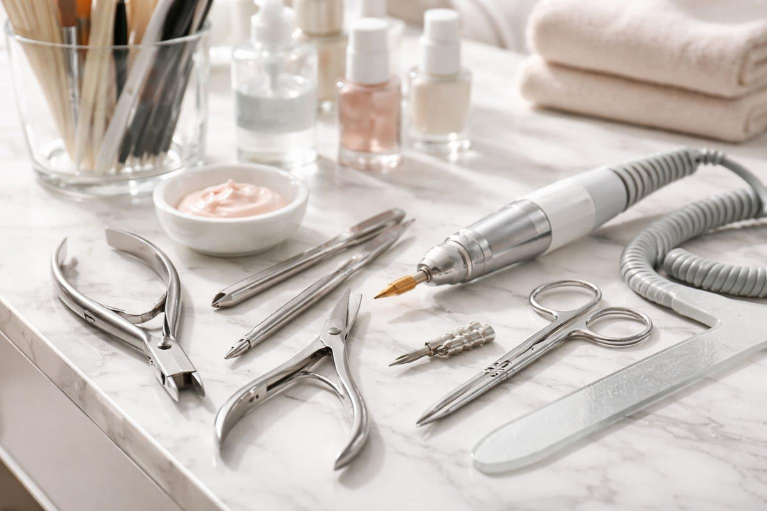 Professional nail tools laid out for Ontario salon use