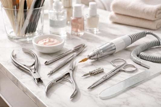 Professional nail tools laid out for Ontario salon use