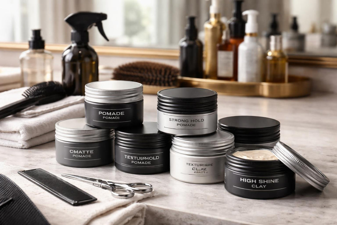 Salon display of professional pomades in Toronto