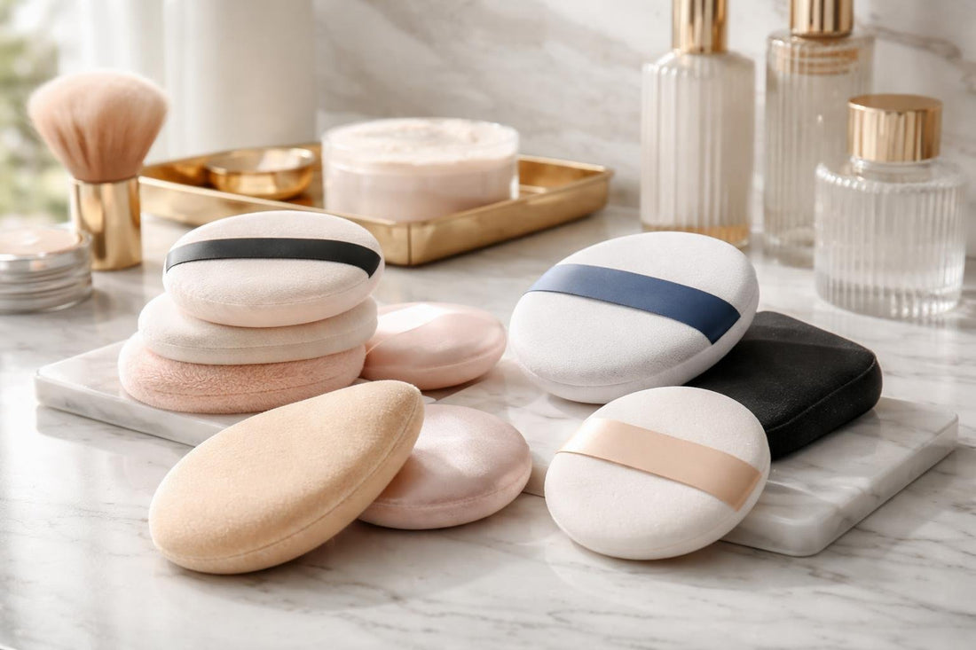 assorted professional powder puffs for makeup artists
