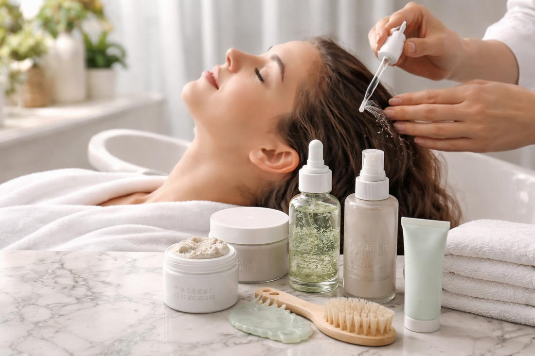 Professional scalp treatment applied for balanced, healthy-looking scalp